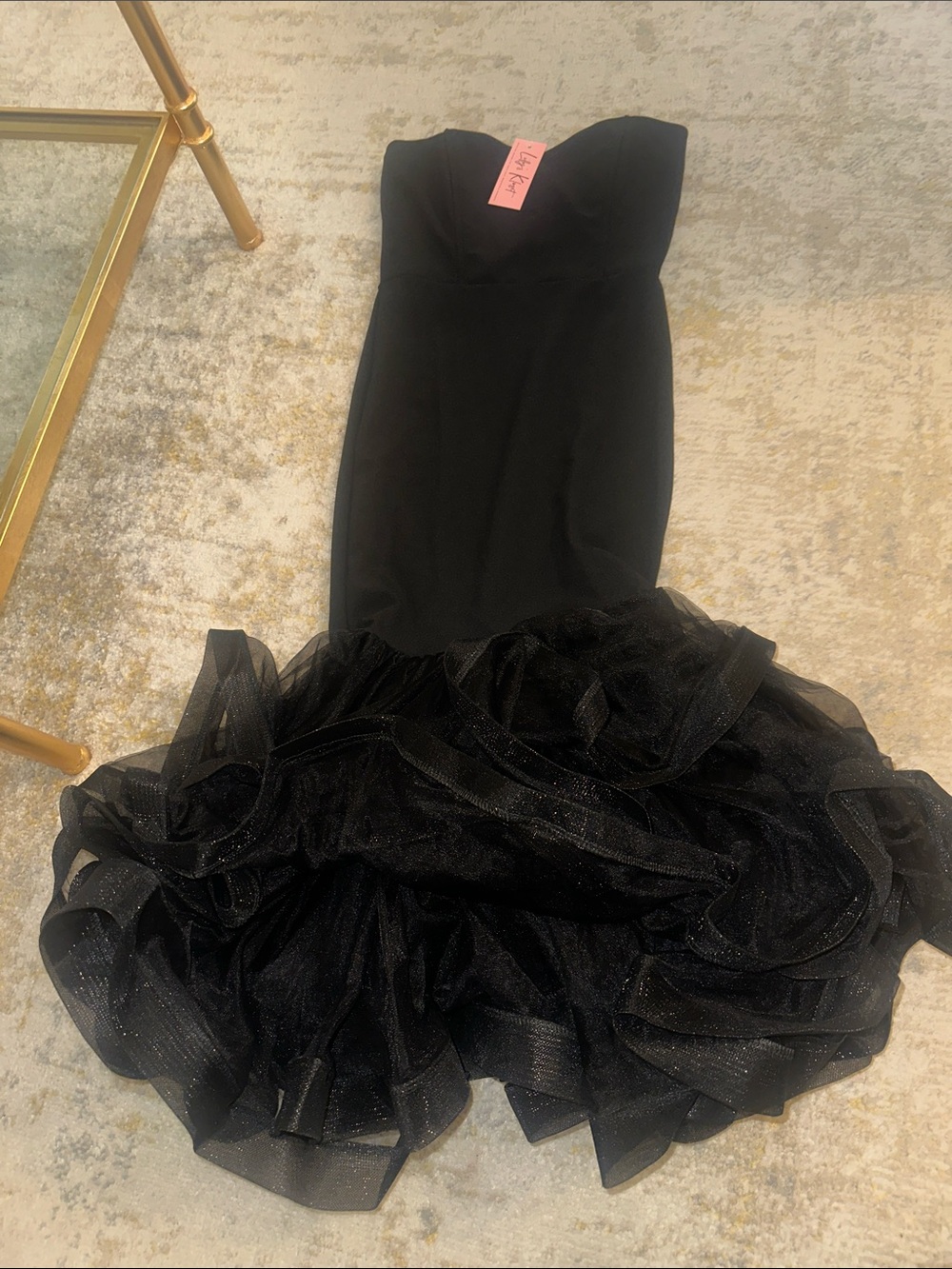 Strapless Black Ruffle-Hem Mermaid Midi Dress - Picture 2 of 5